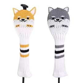 Golf Cover, Headcover, Utility UT Cover, Knit, Akita-Inu Design, Conversion Dug, Single Item (Beige)