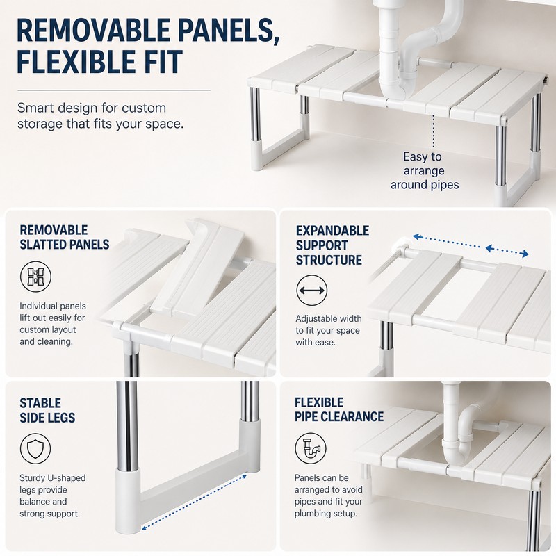 Adjustable Under Sink Storage Rack for Kitchen & Bathroom –