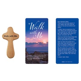 Autom Walk with Me Wooden Hand Cross with Prayer Card, 4 Inch