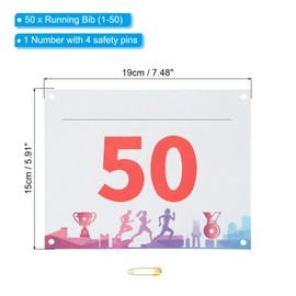 PATIKIL Tear-resistant running numbers, 7 x 6 inches, 1-50 medals, waterproof competition numbers with safety pin for marathon sports competitions, runners