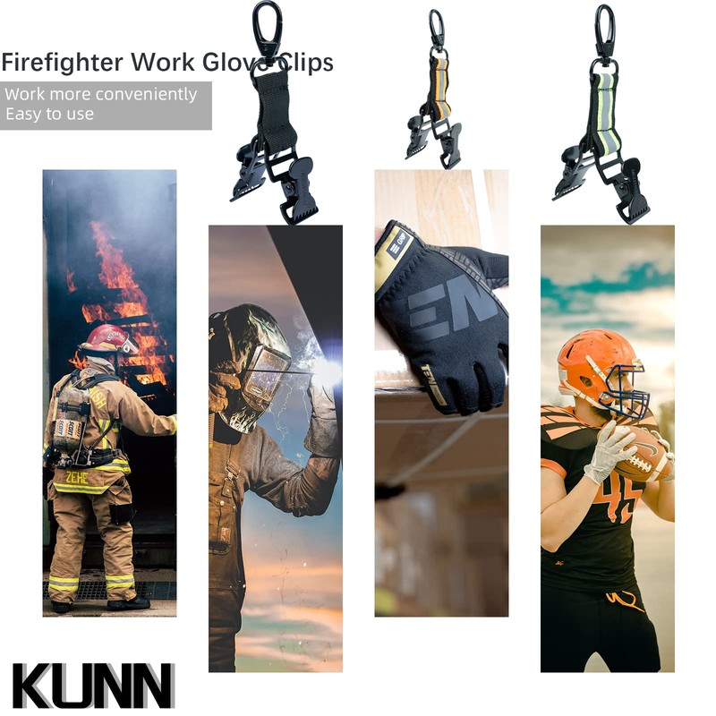 KUNN Work Glove Clips, Firefighter Glove Strap with 2 Heavy