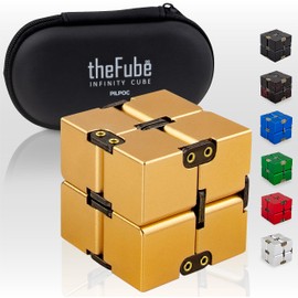 PILPOC theFube Infinity Cube Fidget Desk Toy - Aluminum Infinite Magic Cube with Case, Sturdy, Heavy, Relieve Stress and Anxiety, for ADD, ADHD, OCD (Gold)