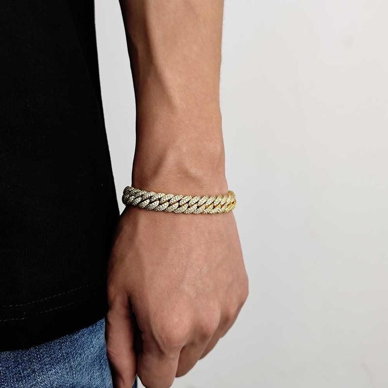 10mm Ice Cuban Link Chain Bracelet Hip Hop Jewelry 18K