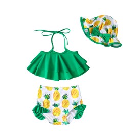 Baby Girl Summer Swimsuit with Hat Toddler Girls Bikini Sets Infant Bathing Suit Beach Outfits (042E-Pineapple, 12-18 Months)