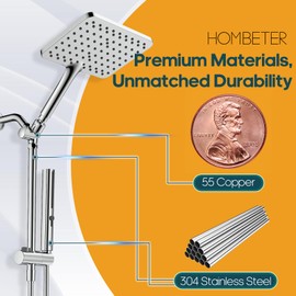 Hombeter Shower Heads with Handheld Spray Combo, 10 Inch High Pressure Rain/Rainfall Shower Head, Height Adjustable Dual 2 in 1 Shower Head System with Stainless Steel Hose