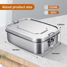 JANUIXCO Stainless Steel Lunch Box - 1200 ml Lunch Box with 2 Compartments and Sealing Ring - Leak-Proof, BPA-Free - Metal Lunch Box for Adults and Children