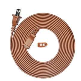 Jplenty Brown Extension cord 15FT Flat Extension Cord for Indoor/Outdoor Use with Single Outlet - Ideal for Christmas Lights, Lamps, Cameras, Household Appliances