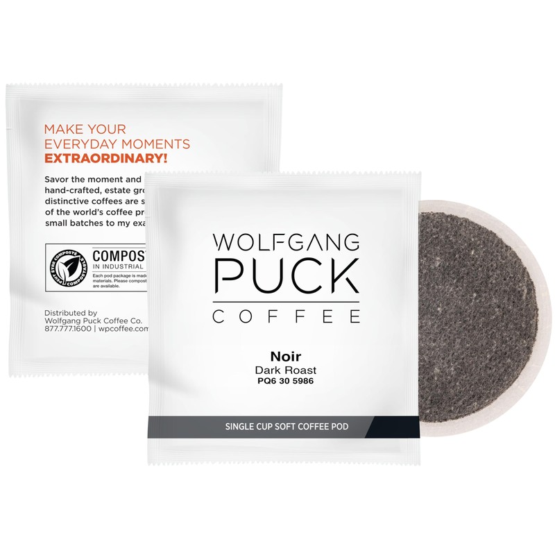 Wolfgang Puck Coffee, Noir, 12 Gram Soft Pods, 16 Count