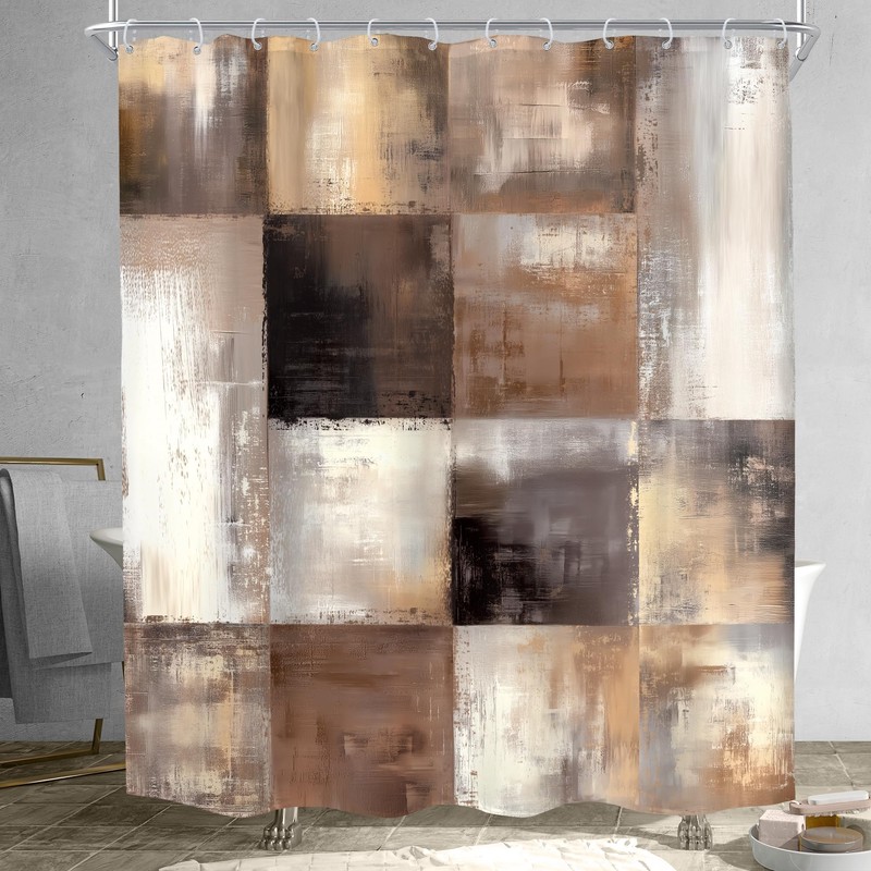 Brown Shower Curtain Rust Rustic Modern Abstract Geometric Bathroom Set