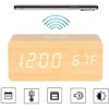 Wooden Digital Alarm Clock with Wireless Charging, 3 Alarms LED