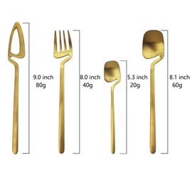 JASHII - Juego de cubiertos para colgar, color dorado mate, juego de cubiertos para 2, acabado satinado, 8 piezas de acero inoxidable para hogar y restaurante, apto para lavavajillas (dorado)