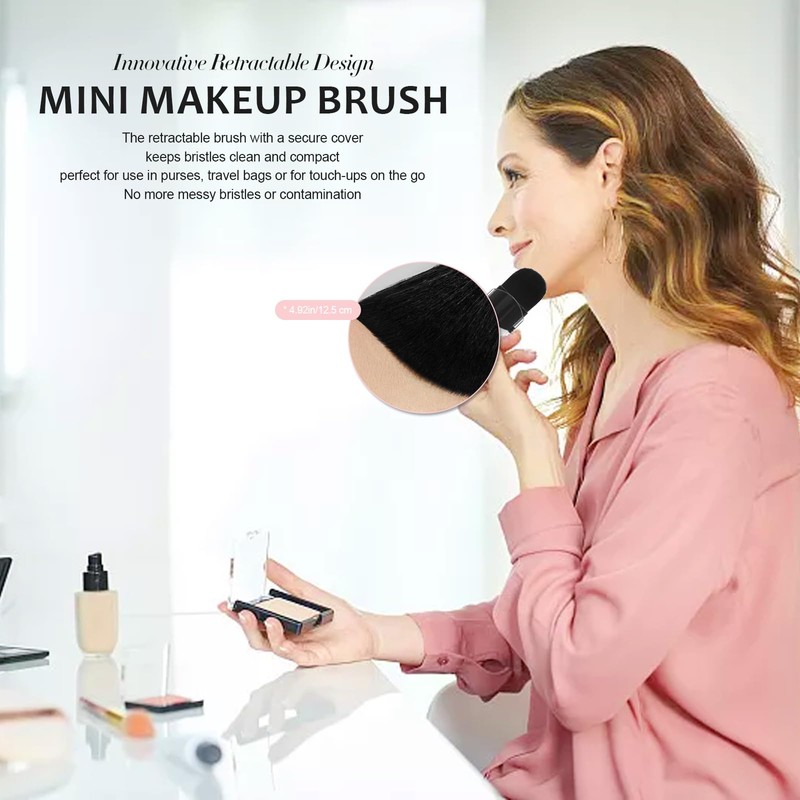 Retractable Makeup Brush 2 Pack with Cover, Ultra-Soft Synthetic Bristles