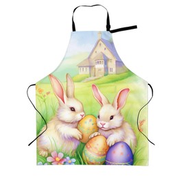 Kepegingza Kitchen Waterproof Apron with Pockets Vintage Easter Bunnies Eggs Aprons for Adults Women Men Cooking Painting