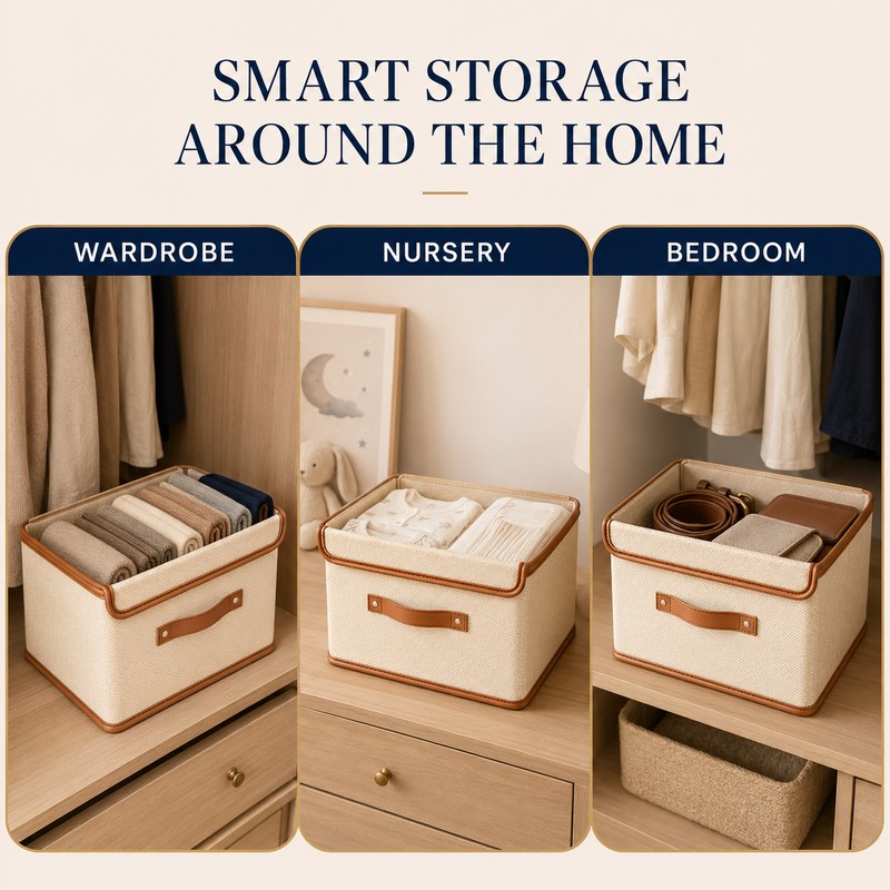 11L Beige Non-Woven Fabric Clothes Storage Box with Lid, Wardrobe