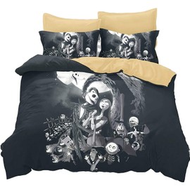 Ankeyoo Nightmare Before Christmas Duvet Cover 3 Pcs Set with 2 Pillowcases Cartoon Skull Bedding Set with Zipper Closure Luxury Soft Microfiber Bedding (King (U.S. Standard))