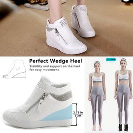 BUGUKI Women's Wedge Heel Trainers Platform Fashion Casual Shoes, White