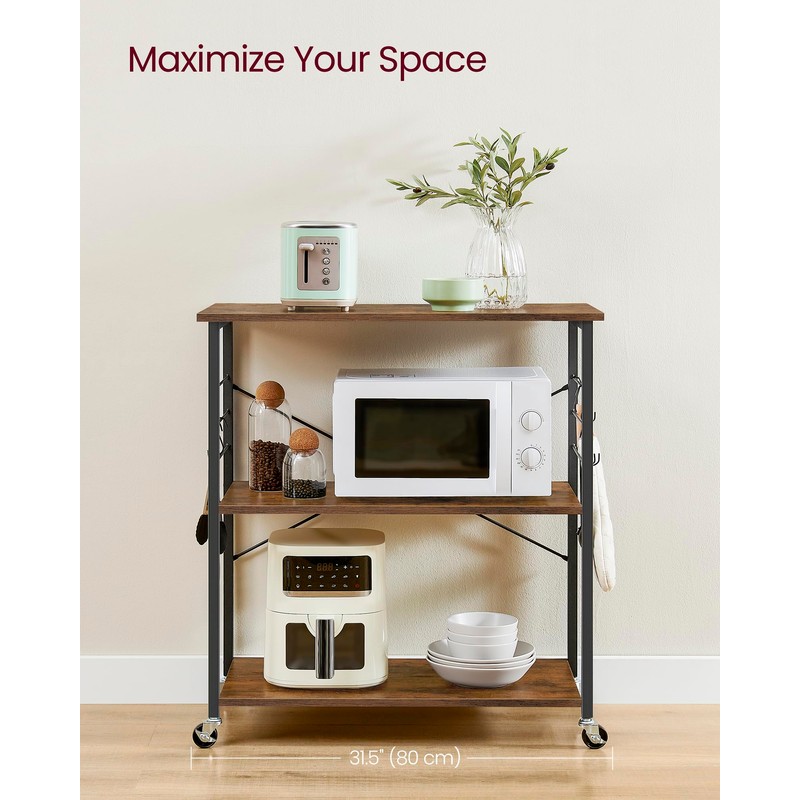 VASAGLE Kitchen Shelf on Wheels, Serving Cart with 3 Shelves,
