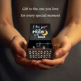 You're My Sunshine Wood Music Box, Antique Engraved Wooden Musical Boxes Gifts for Lover, Boyfriend, Girlfriend, Husband, Wife(to The Moon and Back,Black)