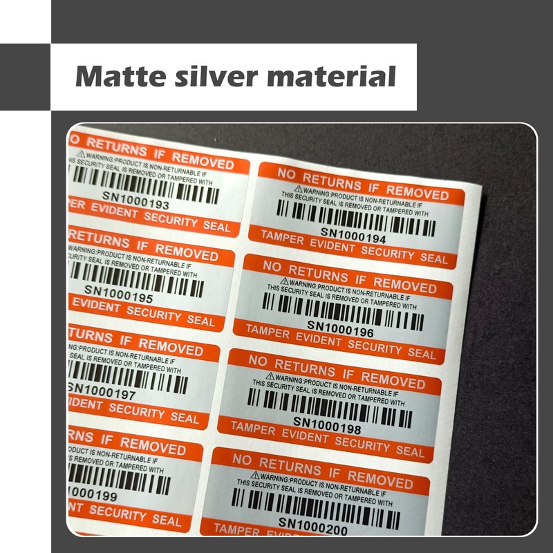 Barcode Security Labels Dumb Silver PET Warranty Void Sticker with