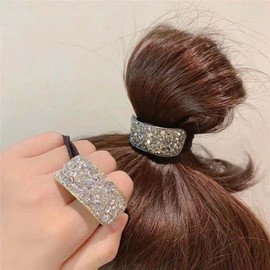 Xiwstar Rhinestone Glitter Ponytail Holder Hair Cuffs Elastic Hair Tie Band for Women Girls Scrunchies, Pack of 2