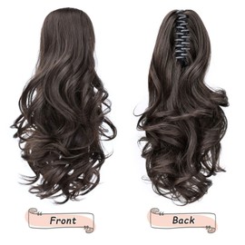 Ponytail Extension, Hair Extensions Ponytail Claw 14" Wavy Fake Hair Curly Synthetic Ponytail Wig Clip Daily Fluffy Pony Tail Hair Piece for Women(Darkest Brown)