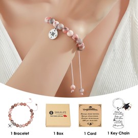 2025 Graduation Gift for Her Him Graduation Bracelet Inspirational College High School Gifts Graduation Keychain for University College Middle High School Student (Pink Zebra Jasper)