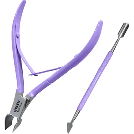 Cuticle Trimmer with Cuticle Pusher Professional Stainless Steel Cuticle Cutter Sharp Blades Double Spring Cuticle Nippers for Nail Care Pedicure Manicure Nail Tools for Home Spa (Purple)