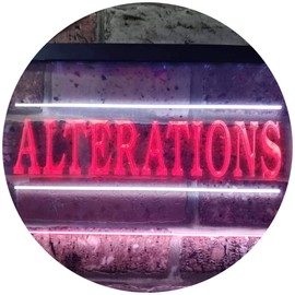 Alterations Services Dry Clean Illuminated Dual Color LED Neon Sign White & Red 12" x 8.5" st6s32-i0809-wr