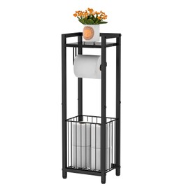 Narrow Side Toilet Paper Holder with Storage Rack - Freestanding Roll Holder for Bathroom, Small Space, Bathroom Tissue & More Organizer