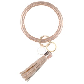 Weixiltc Wristlet Keychain Leather Tassel Bracelet Holder Large Circle Key For Women Girl (Rose Golden)