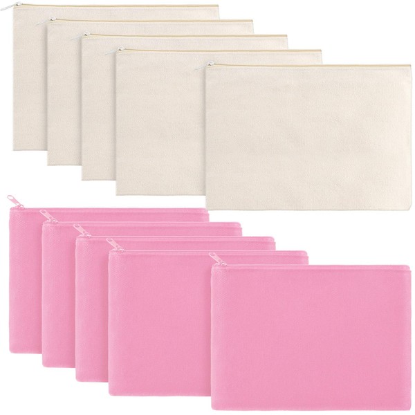 10 bolsas de cosméticos multiusos con cierre, bolsa de lona de viaje, bolsa de aseo de bricolaje, bolsa de lápices (M, beige y rosa)