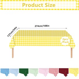 2P Yellow Checkered Table Cloth Party,137*274cm Easter Gingham Tablecloth,Adult Kid Yellow Plastic Table Cover,Large Rectangular Thanksgiving Table Cloths for Parties BBQ Picnic Birthday Wedding