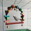 Wooden Bird Swing,Colourful Hanging Bird Playground Climbing Toy for Parakeet