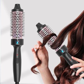 3 in 1 Electric Heated Curling Iron, Hair Straighteners and Curling Irons for Women, Professional Round Styling Brush for Fluffy Curls and Plump Hair, Hot Tools Thermal Brush