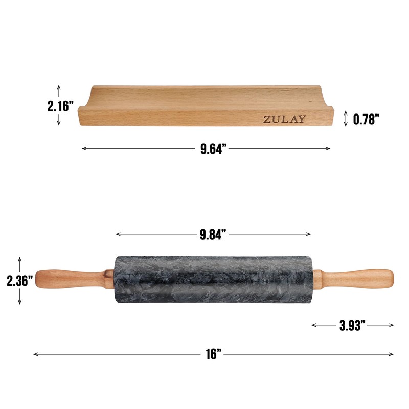 Zulay Kitchen 17-Inch Marble Rolling Pin With Stand - Polished