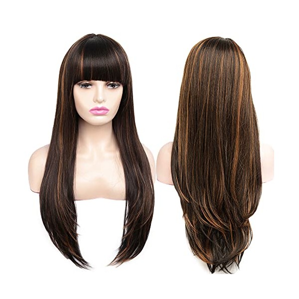 Wig with Bangs for Women Long Straight Wigs Synthetic Wig
