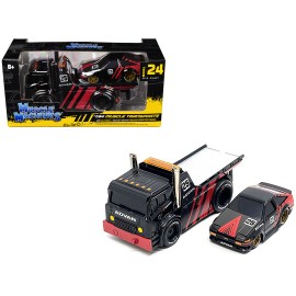 DCD JDM Flatbed Truck #25 1983-85 for Toyota Trueno Sprinter (AE86) #25 Diecast Toys in Black and Red with 'Advan' Livery