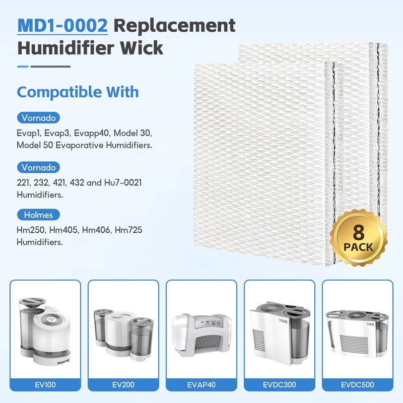 IGNISFLARE 8-Pack MD1-0002 MD1-0001 Replacement Wick/Filters Compatible with Vornado MD10002