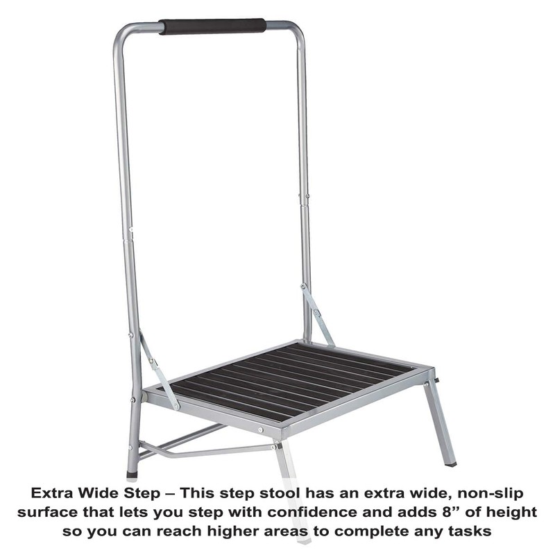 LivingSURE Extra Wide Folding Step Stool with Foam-Grip Handle –