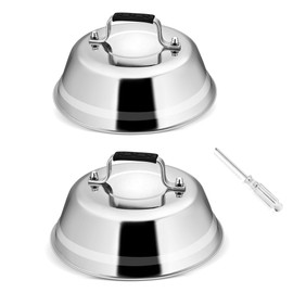 Joyfair Burger Bell, Pack of 2 Stainless Steel Burger Bell with Anti-scald Handle, Melting Bell with Screwdriver for Grill, Steak, Cheese, Teppanyaki, Outdoor & Indoor, Dishwasher Safe - 16.8 x 6 cm