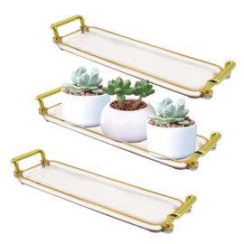 3 PCS Rectangular Plant Saucer, 12.2 x 3.5 Inch Small Decorative Plastic Pot Base, Reusable Modern Plant Water Drip Trays for Indoor & Outdoor Windowsill Pot, Amber