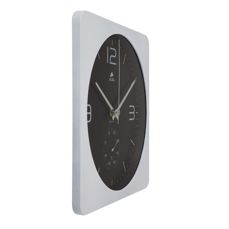 Alba Silent Wall Clock with Temperature Function, White Frame (HORDUO
