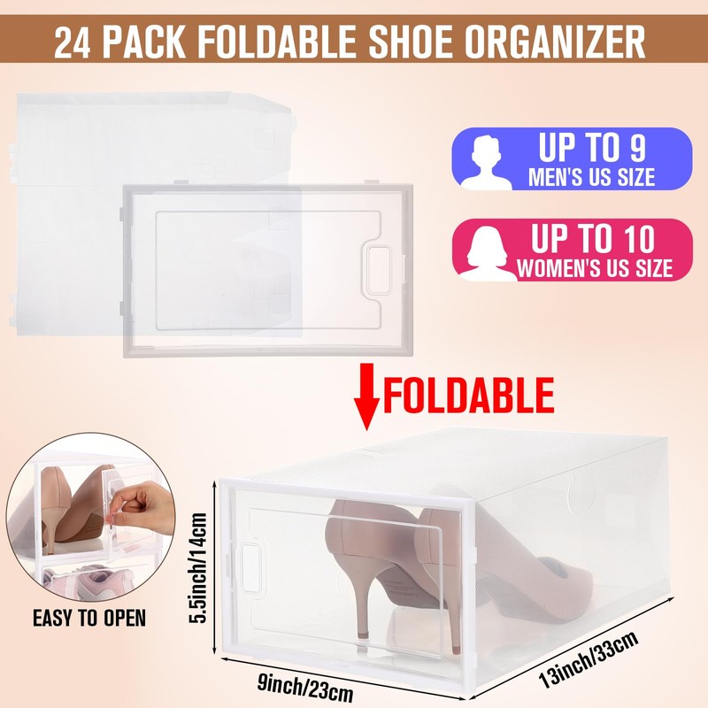 CroBlissful 24 Pack Large Shoe Storage Box Fit Size 10
