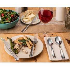 Hudson Essentials 40-Piece Hammered Stainless Steel 18/10 Flatware Silverware Set, Service for 8 (40-Piece Set)