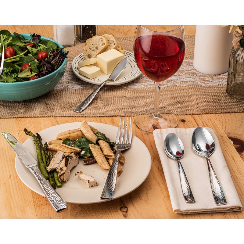 Hudson Essentials 40-Piece Hammered Stainless Steel 18/10 Flatware Silverware Set,