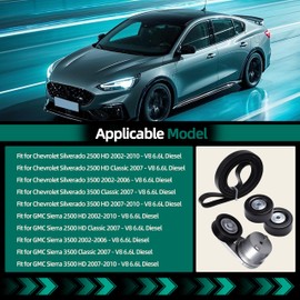 Riyhch Drive Belt Tensioner Kit for Chevy Silverado 2500 HD 3500 HD, for GMC Sierra 2500 HD 3500 HD, 2002-2010, V8 6.6L, OE 38172 36310 - Includes Serpentine Belt, Idler Pulley, Belt Tensioner (4PCS)