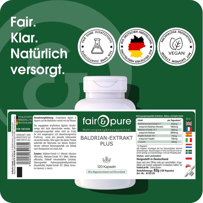 Fair & Pure Valerian Extract Plus 120 Capsules, Swallow-friendly, with