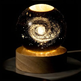 chuangxun Galaxy Crystal Ball Night Light, LED Desk Lamp with Wooden Base, Space Theme Room Decor（2.4in/6cm） (Milky Way)