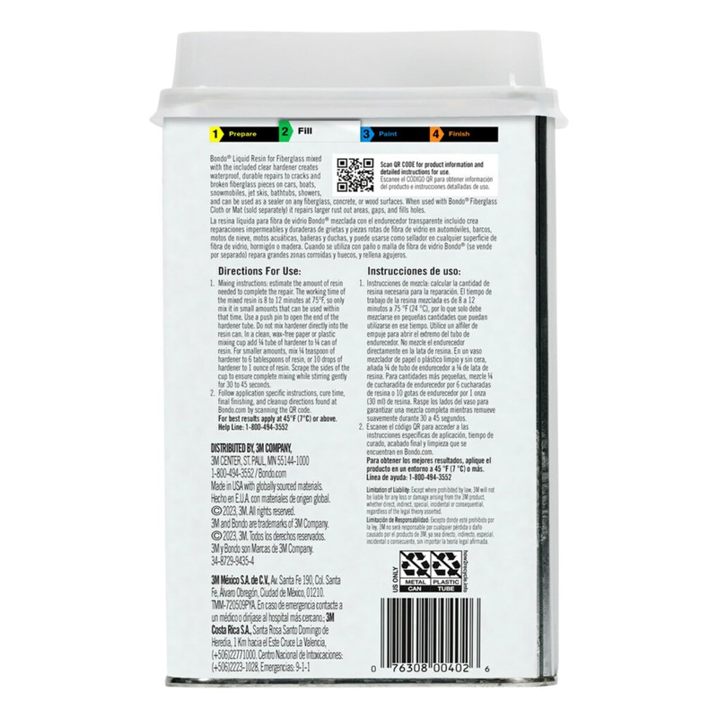 3M Bondo Fiberglass Resin 28.7 US Fl oz Filler with