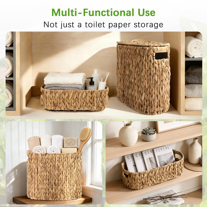 Livole 2-in-1 Wicker Water Hyacinth Toilet Paper Storage with Lid,